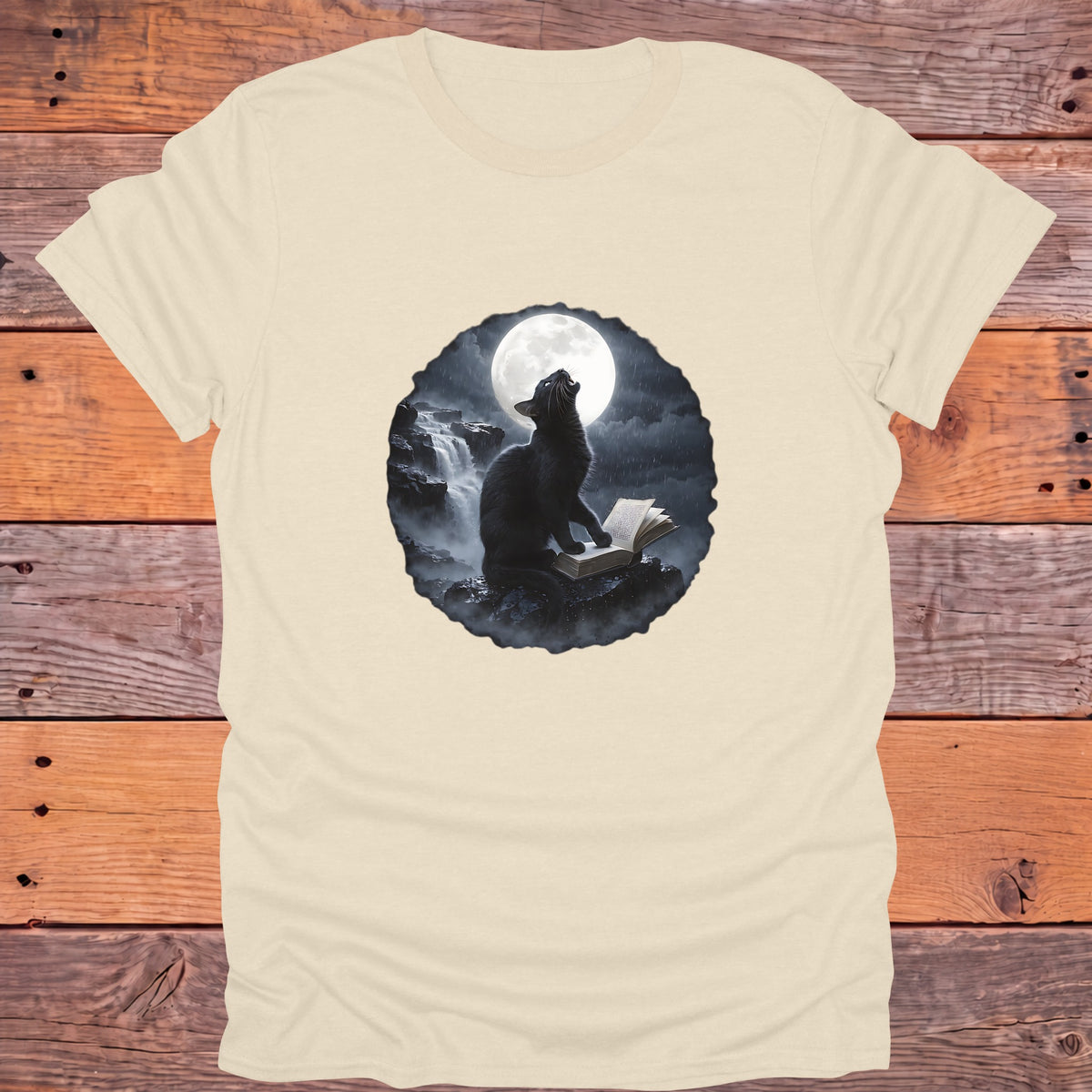 Black Cat Moon Reader Gothic Bookish T-Shirt - Natural