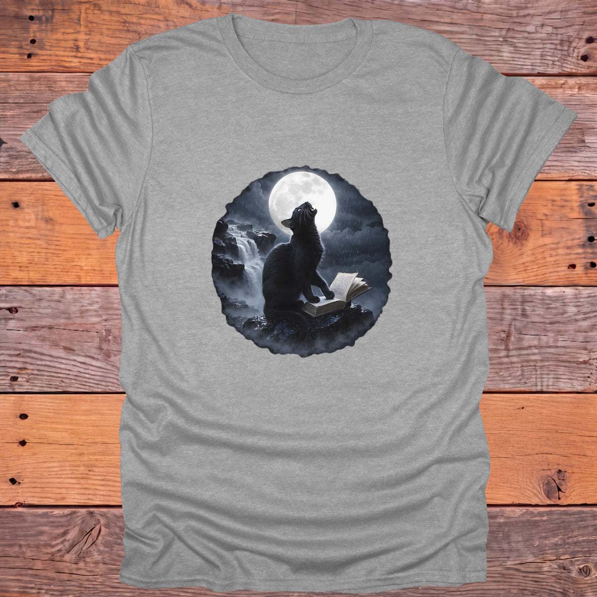 Black Cat Moon Reader Gothic Bookish T-Shirt - Sport Grey