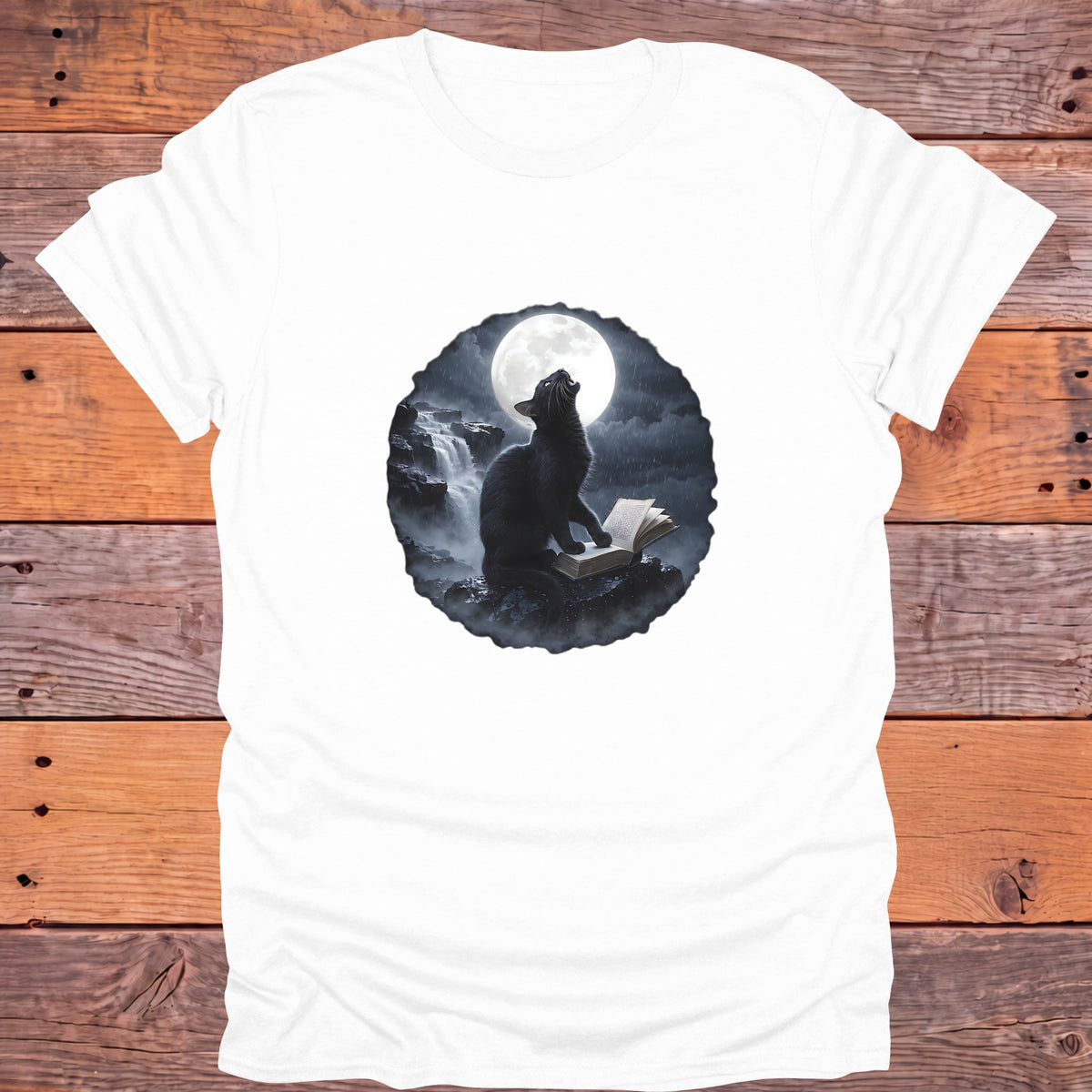 Black Cat Moon Reader Gothic Bookish T-Shirt - White
