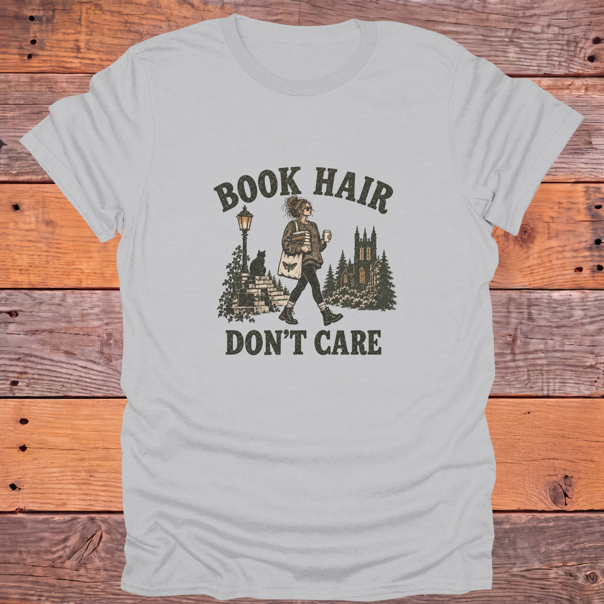 Book Hair Don't Care Bookish T-Shirt - Ice Grey