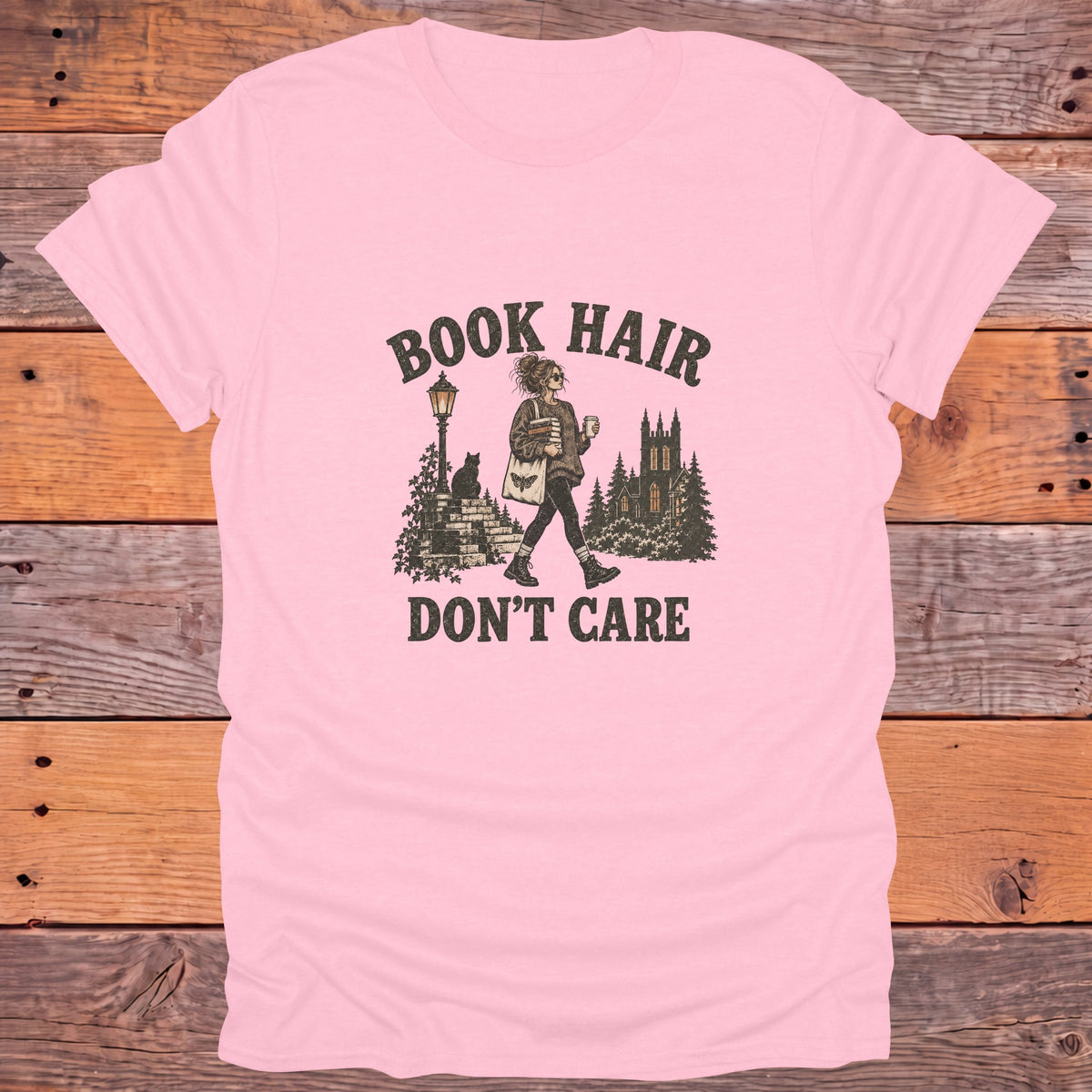 Book Hair Don't Care Bookish T-Shirt - Light Pink