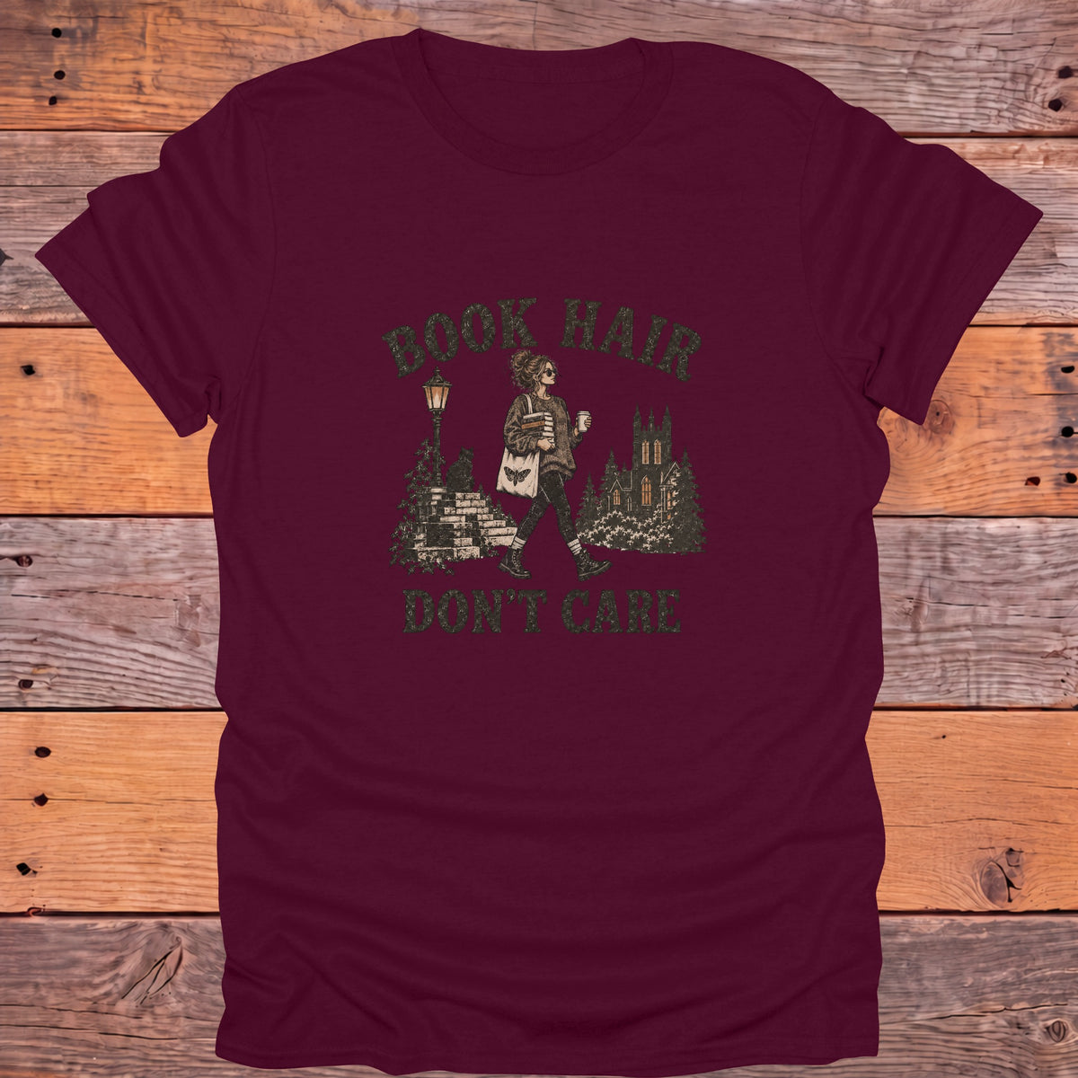 Book Hair Don't Care Bookish T-Shirt - Maroon