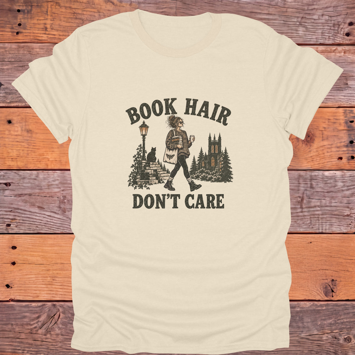 Book Hair Don't Care Bookish T-Shirt - Natural