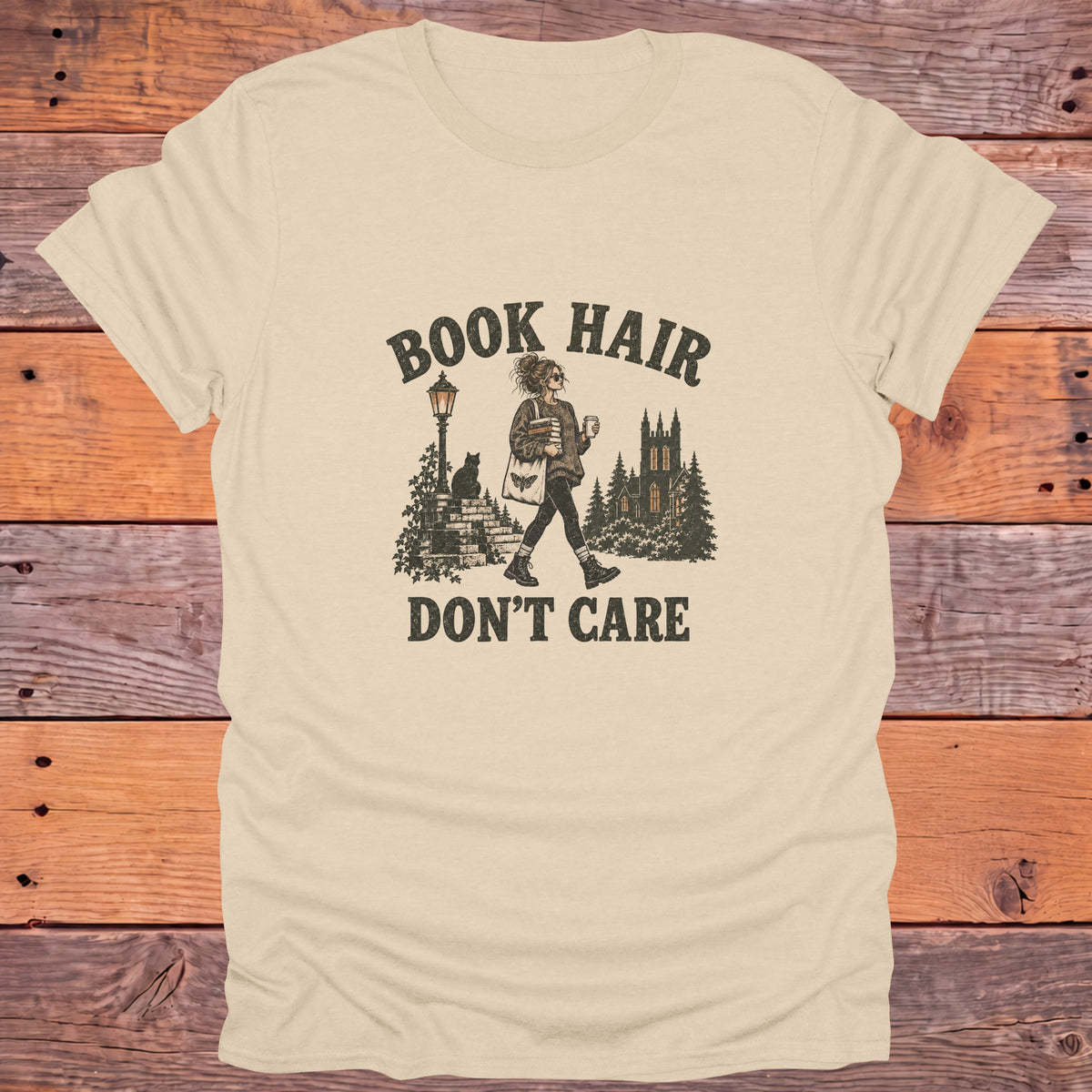 Book Hair Don't Care Bookish T-Shirt - Sand