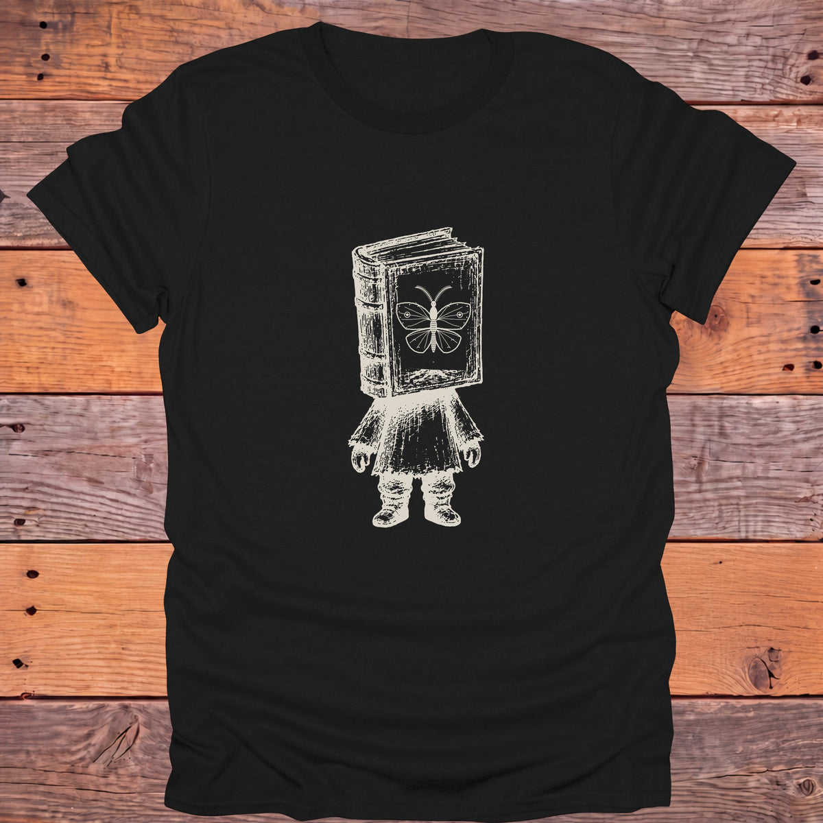 Book Head Reader Moth Bookish T-Shirt - Black