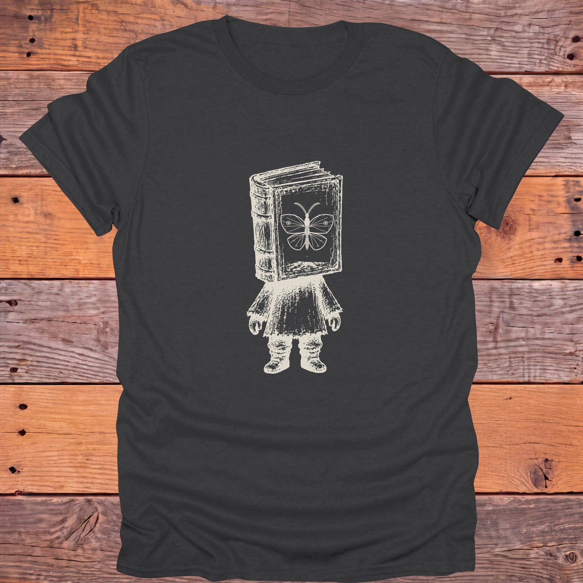 Book Head Reader Moth Bookish T-Shirt - Charcoal