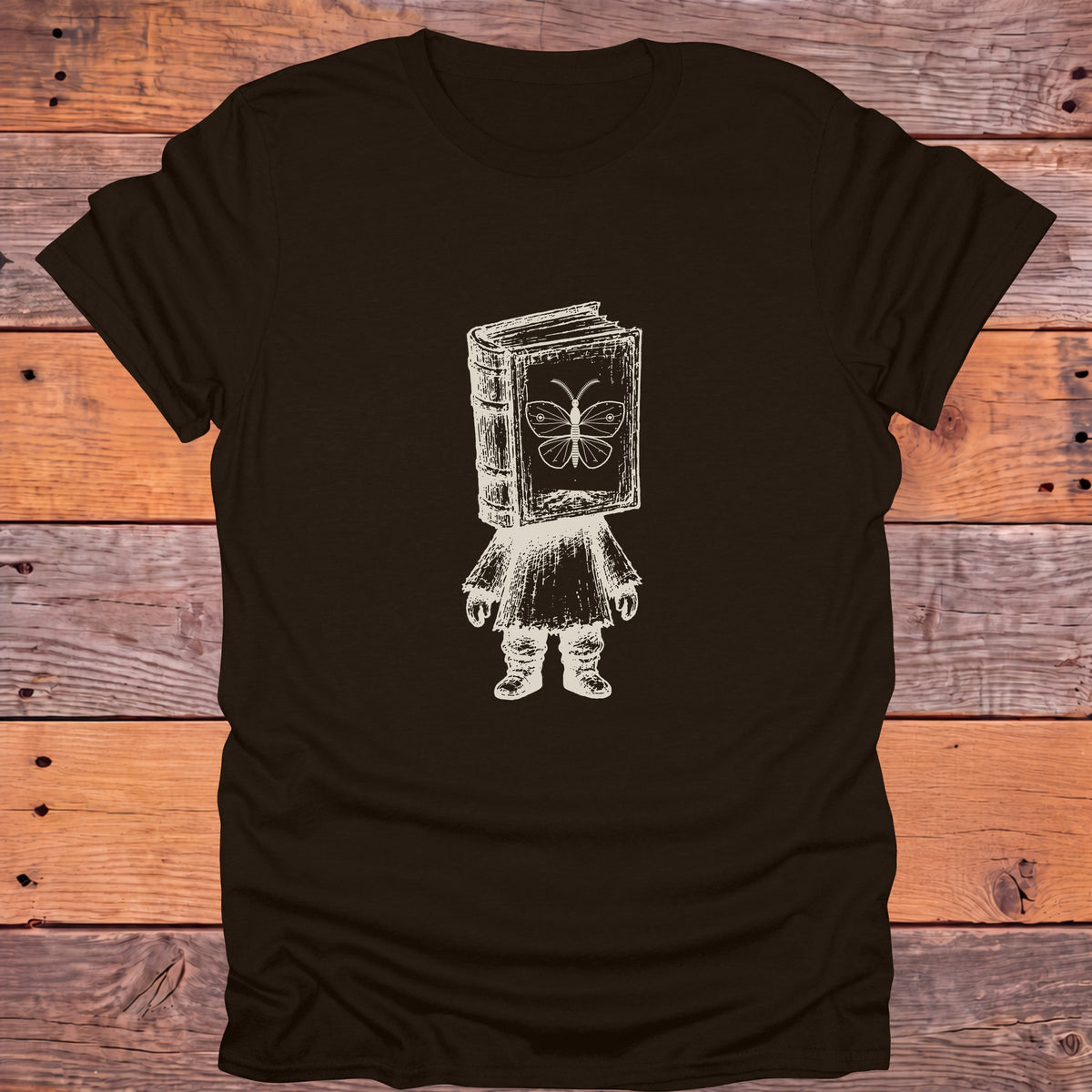 Book Head Reader Moth Bookish T-Shirt - Dark Chocolate