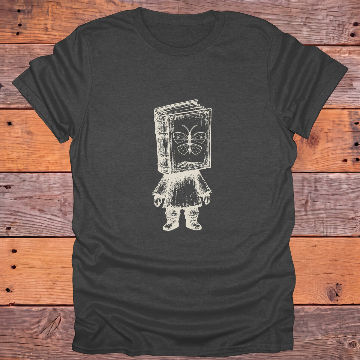 Book Head Reader Moth Bookish T-Shirt - Dark Heather