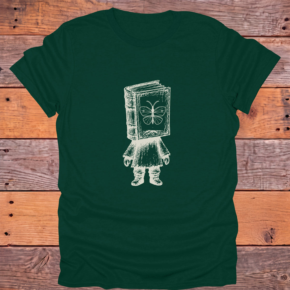 Book Head Reader Moth Bookish T-Shirt - Forest Green