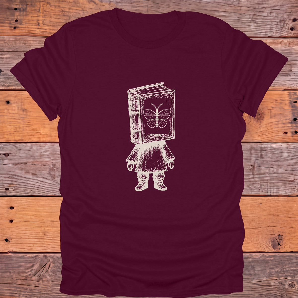 Book Head Reader Moth Bookish T-Shirt - Maroon