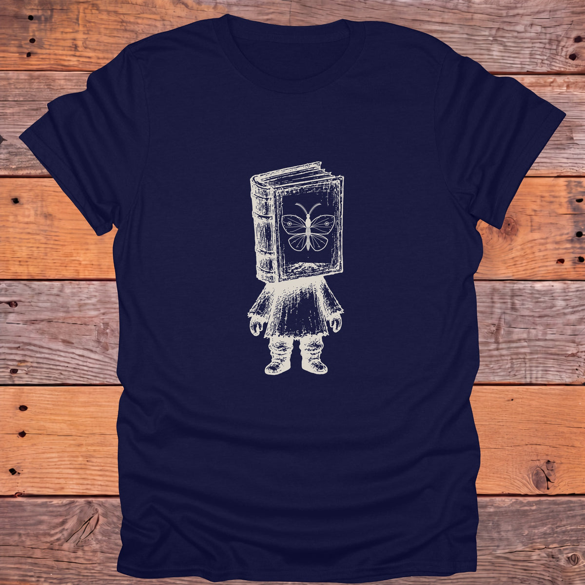 Book Head Reader Moth Bookish T-Shirt - Navy