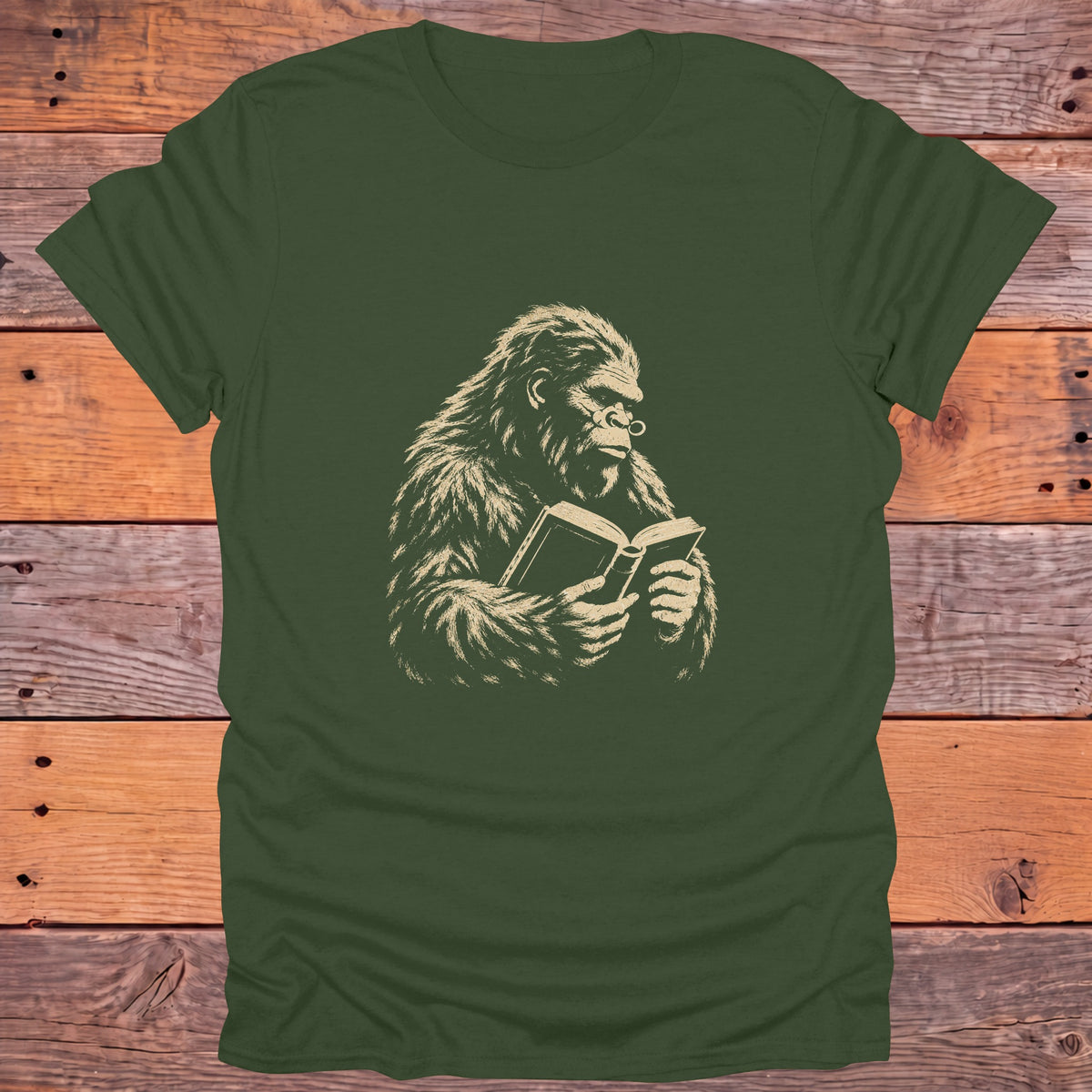 Bookish Sasquatch Reader Bookish T-Shirt - Military Green