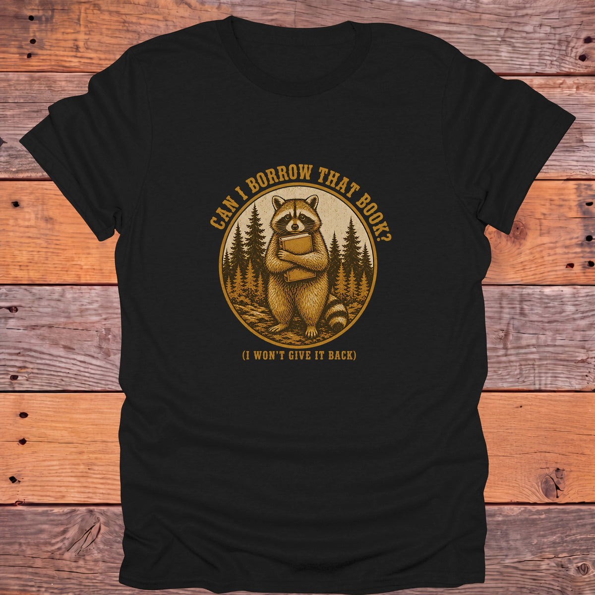 Can I Borrow That Book Raccoon Bookish T-Shirt - Black
