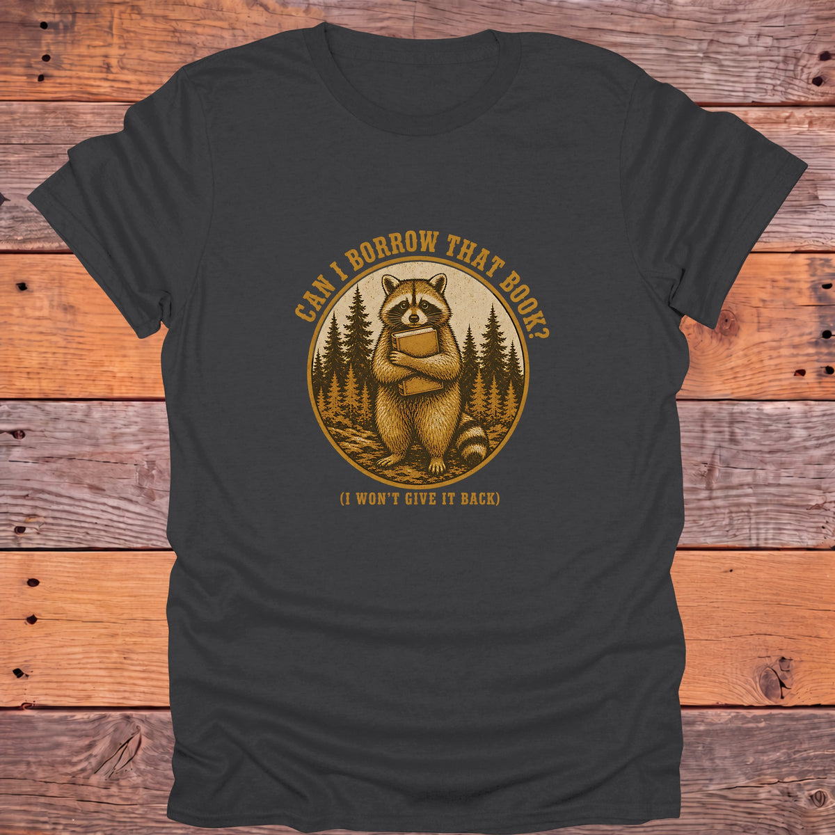 Can I Borrow That Book Raccoon Bookish T-Shirt - Charcoal