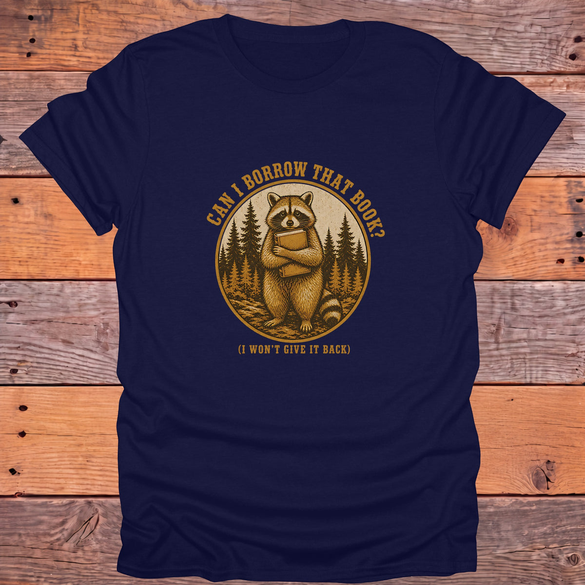 Can I Borrow That Book Raccoon Bookish T-Shirt - Navy