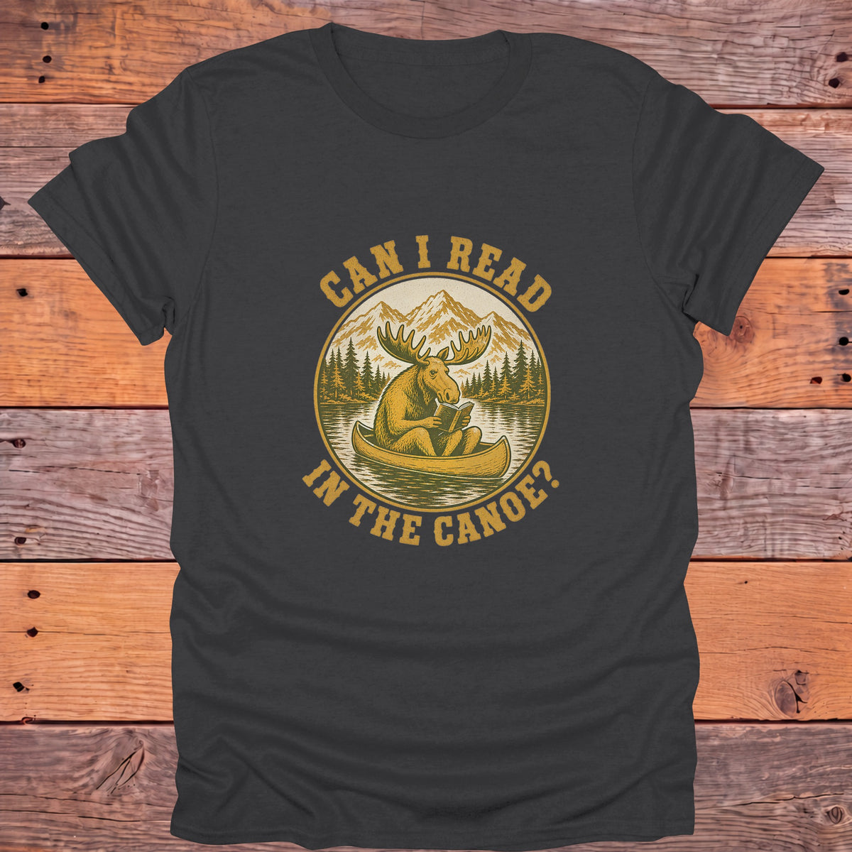 Can I Read in the Canoe Moose Bookish T-Shirt - Charcoal