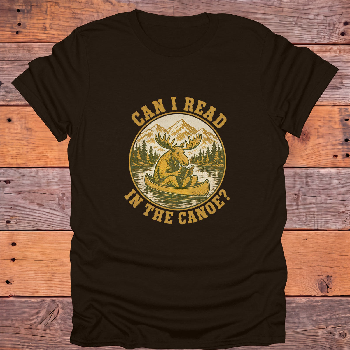 Can I Read in the Canoe Moose Bookish T-Shirt - Dark Chocolate