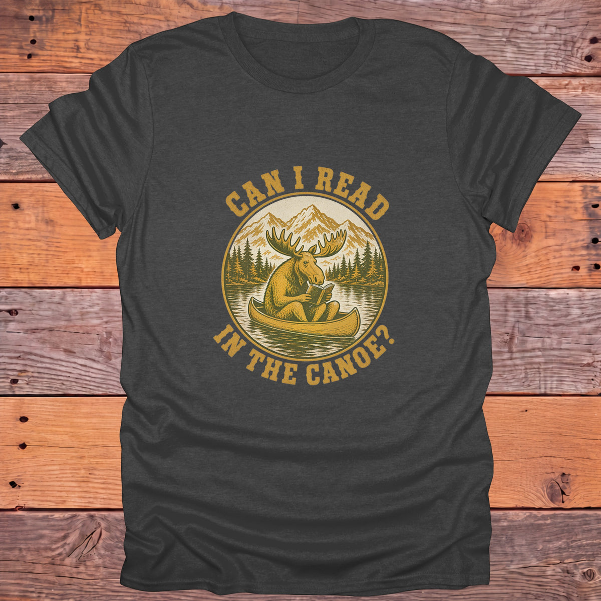 Can I Read in the Canoe Moose Bookish T-Shirt - Dark Heather