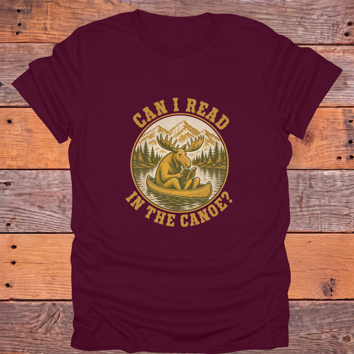 Can I Read in the Canoe Moose Bookish T-Shirt - Maroon