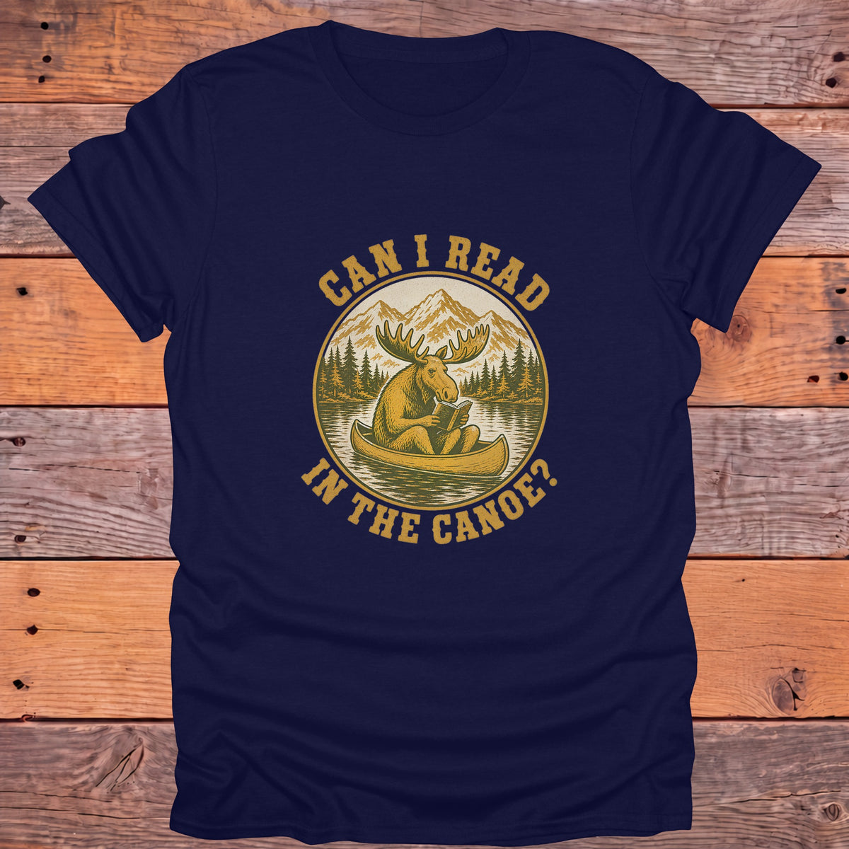Can I Read in the Canoe Moose Bookish T-Shirt - Navy