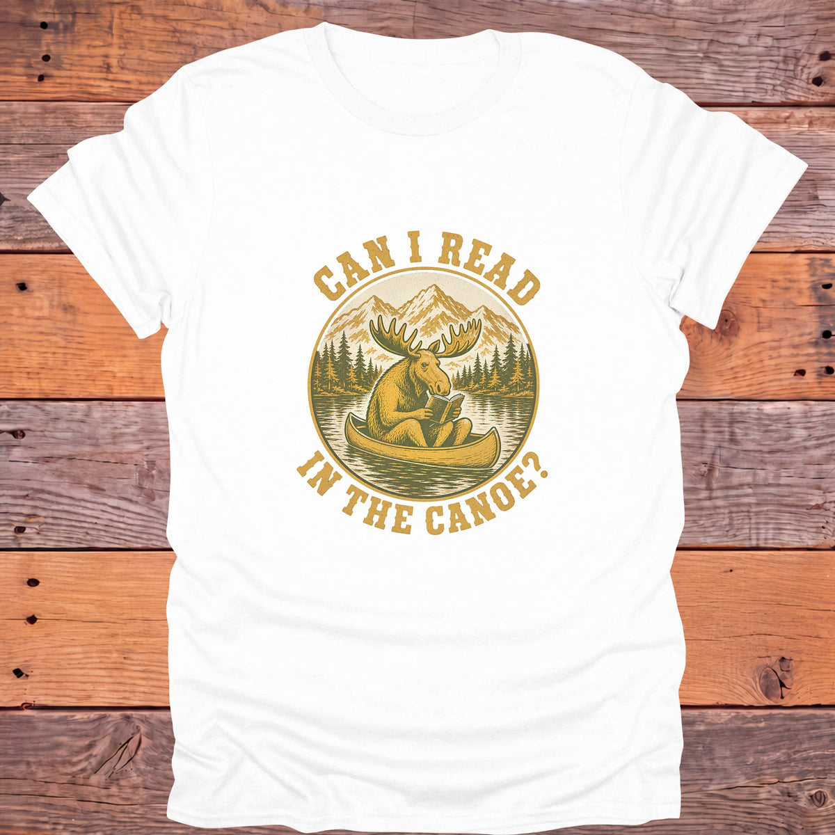 Can I Read in the Canoe Moose Bookish T-Shirt - White