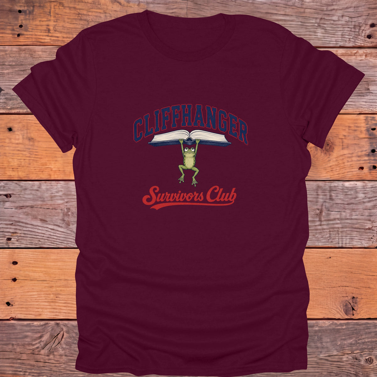 Cliffhanger Survivors Club Frog Bookish T-Shirt - Maroon