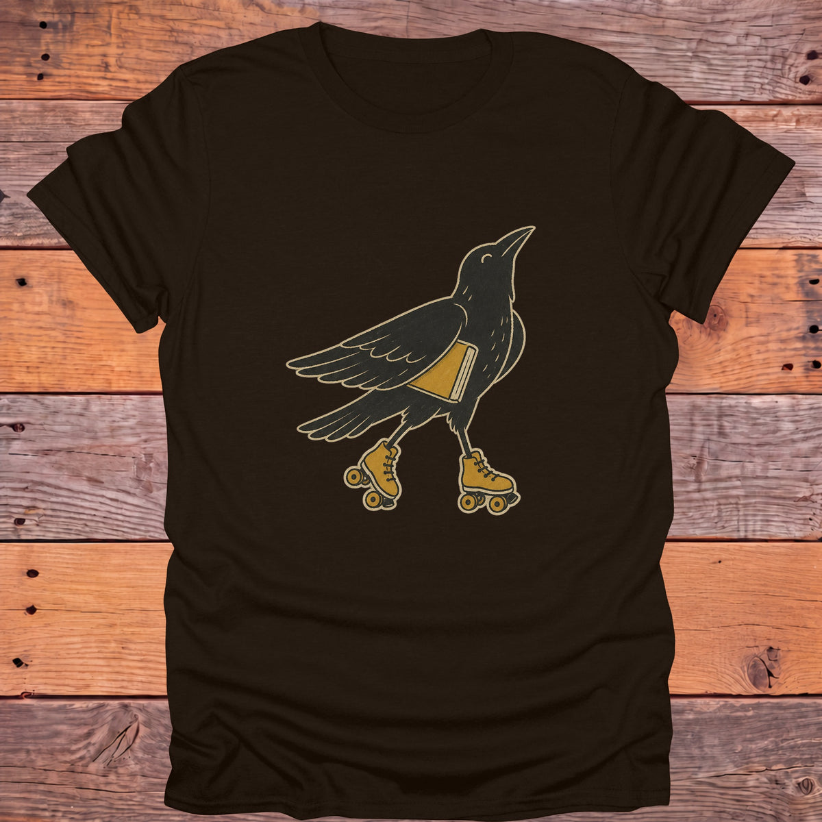 Crow on Roller Skates Bookish T-Shirt - Dark Chocolate