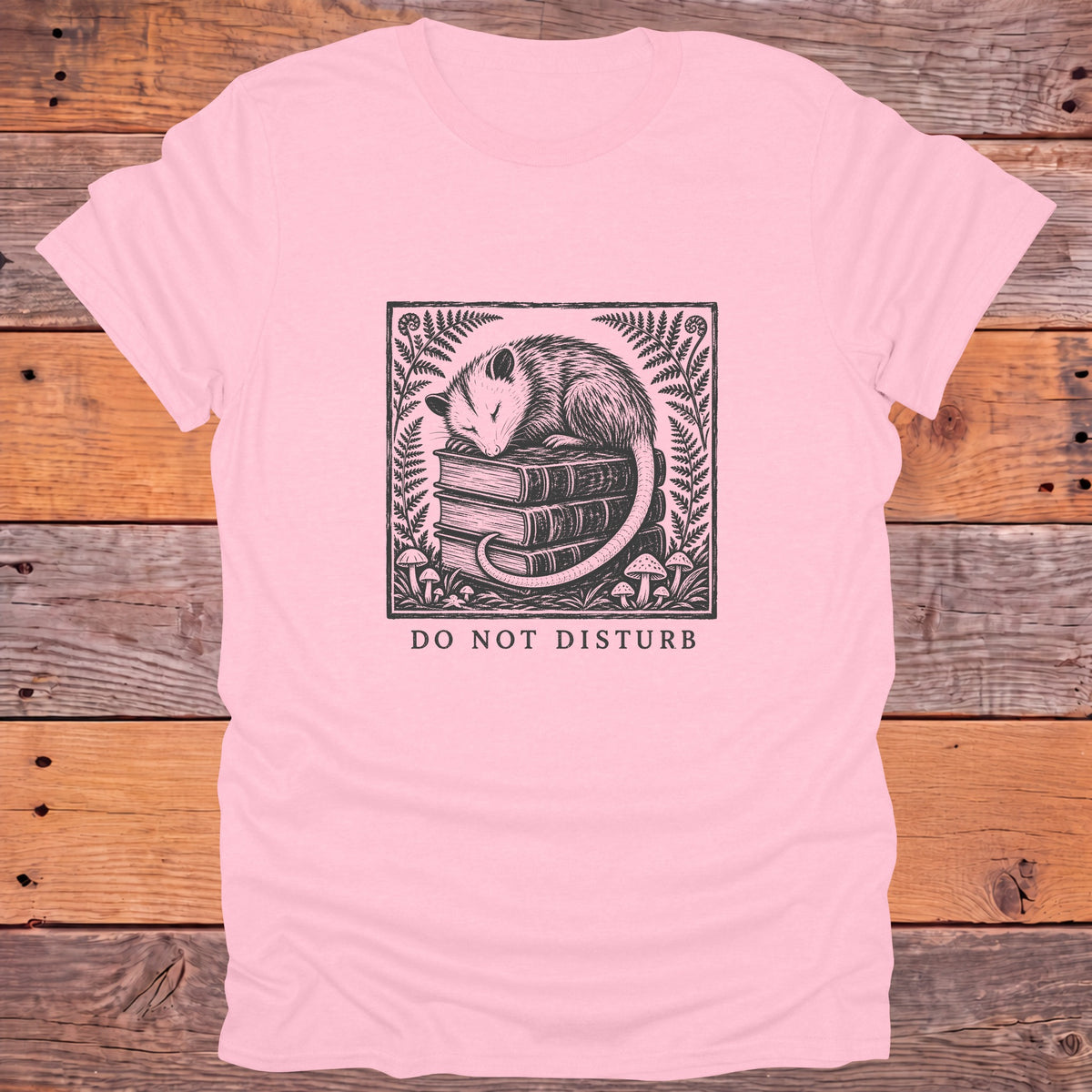 Do Not Disturb Sleeping Possum Bookish T-Shirt - Light Pink