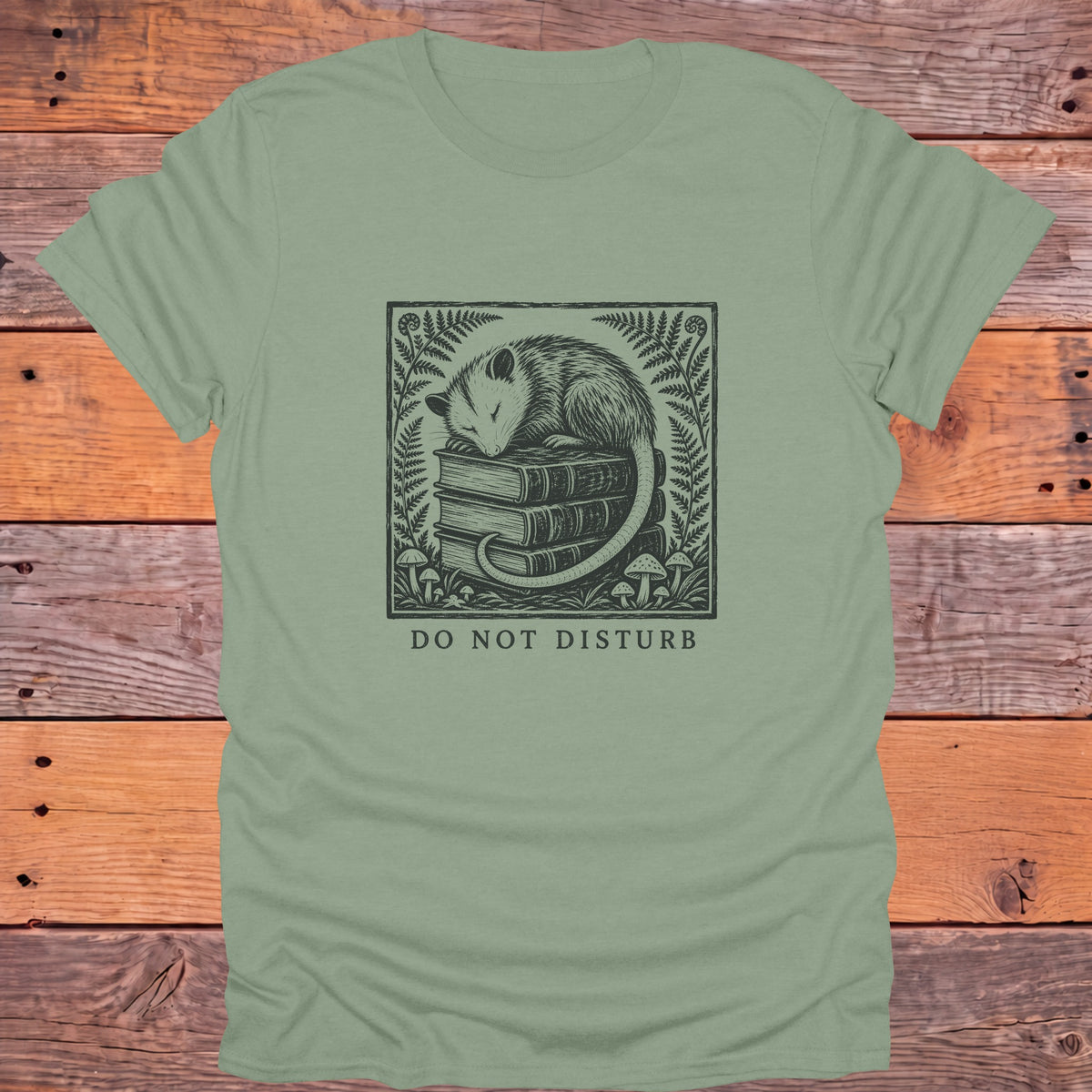 Do Not Disturb Sleeping Possum Bookish T-Shirt - Sage