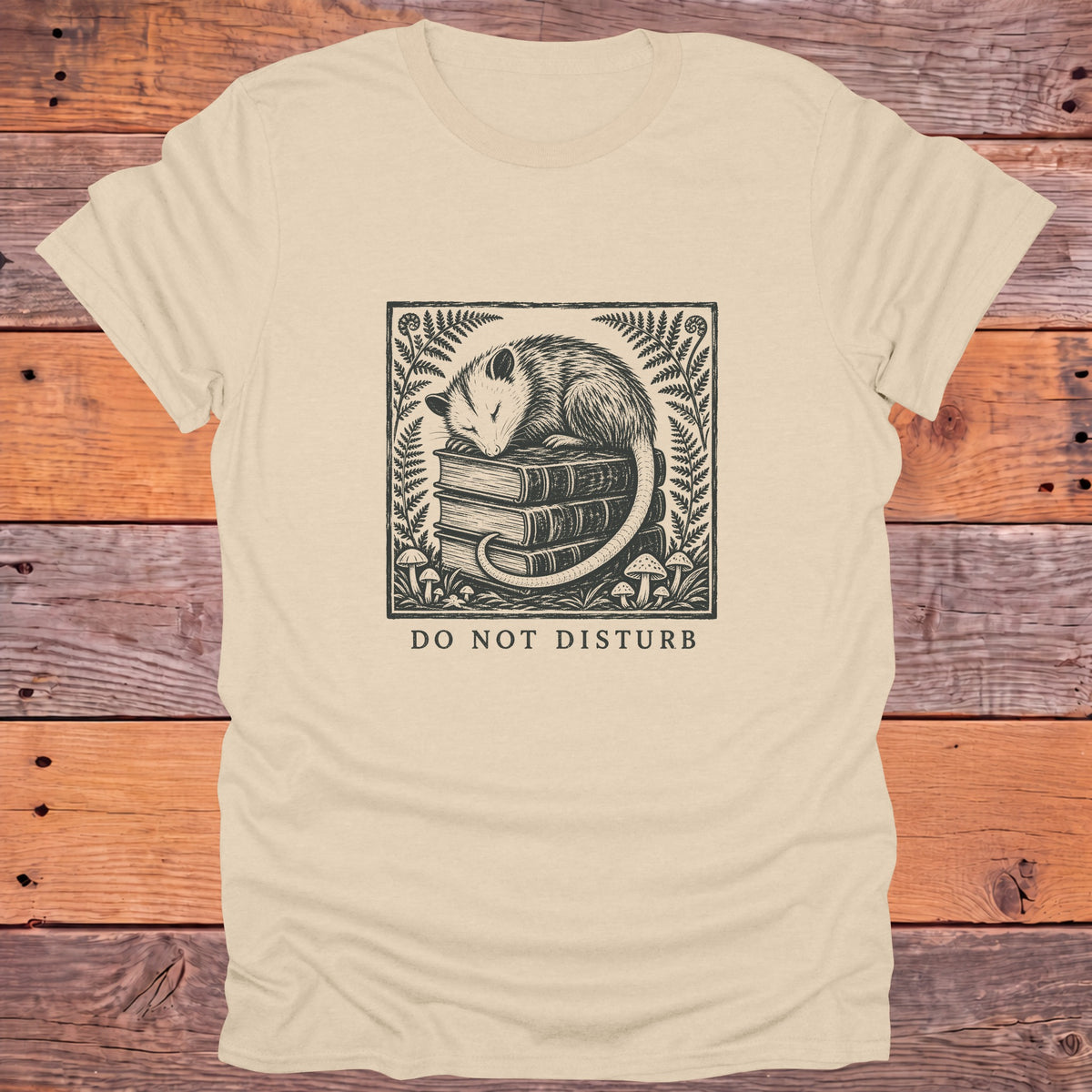 Do Not Disturb Sleeping Possum Bookish T-Shirt - Sand
