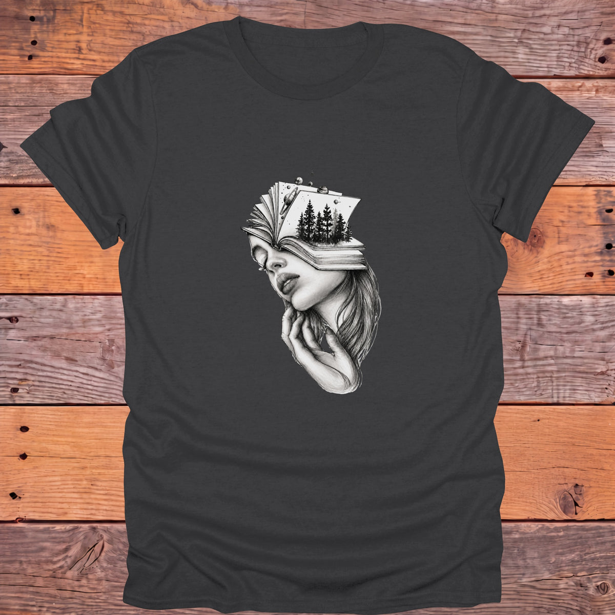 Dreaming Reader Fantasy Bookish T-Shirt - Charcoal
