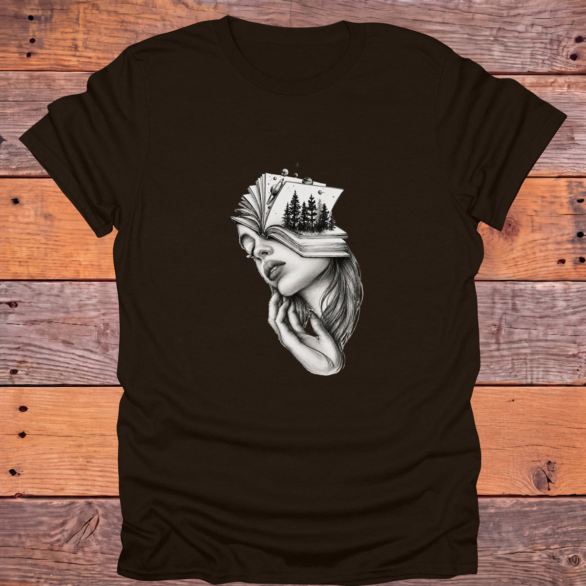 Dreaming Reader Fantasy Bookish T-Shirt - Dark Chocolate