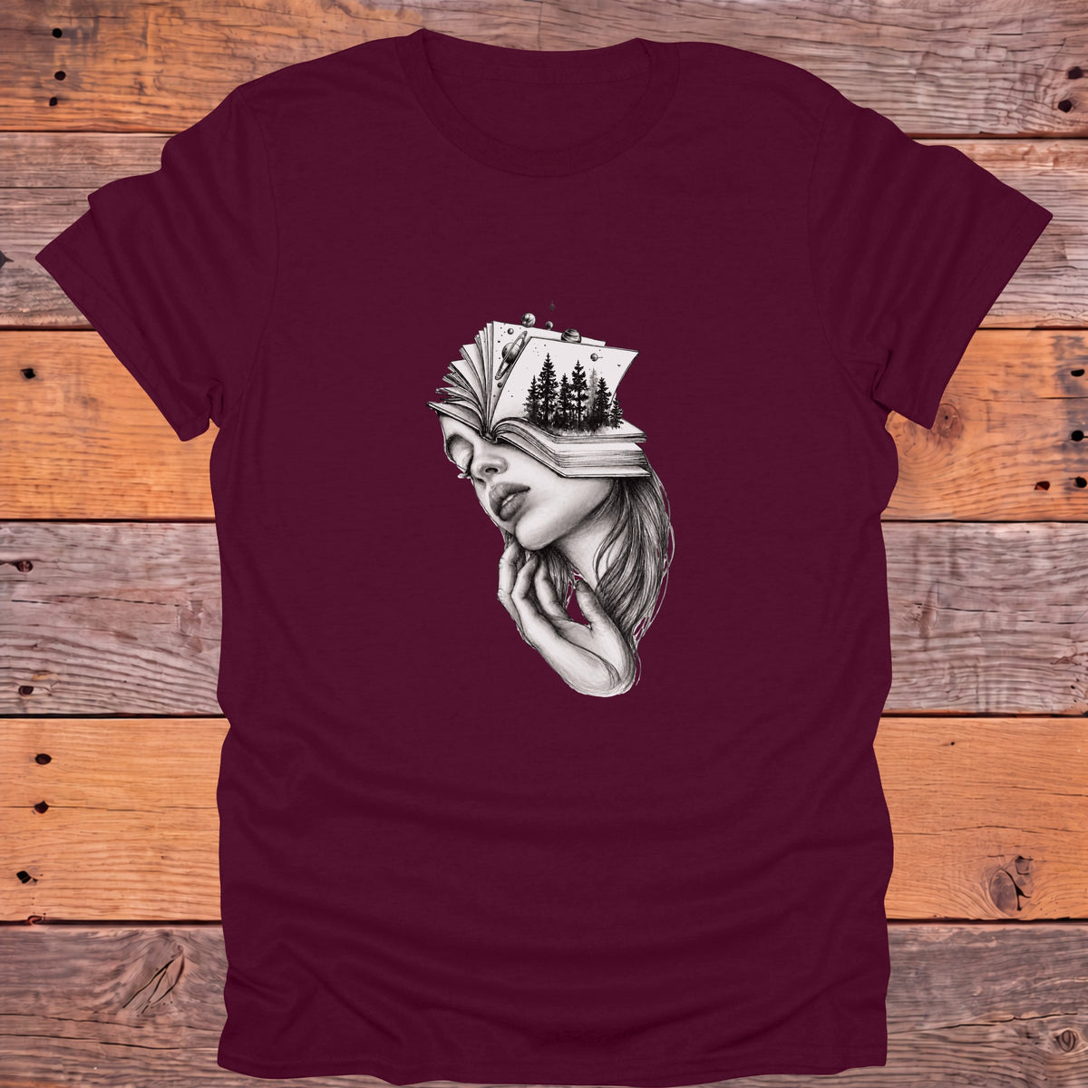 Dreaming Reader Fantasy Bookish T-Shirt - Maroon