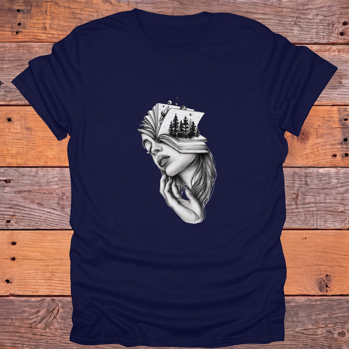 Dreaming Reader Fantasy Bookish T-Shirt - Navy