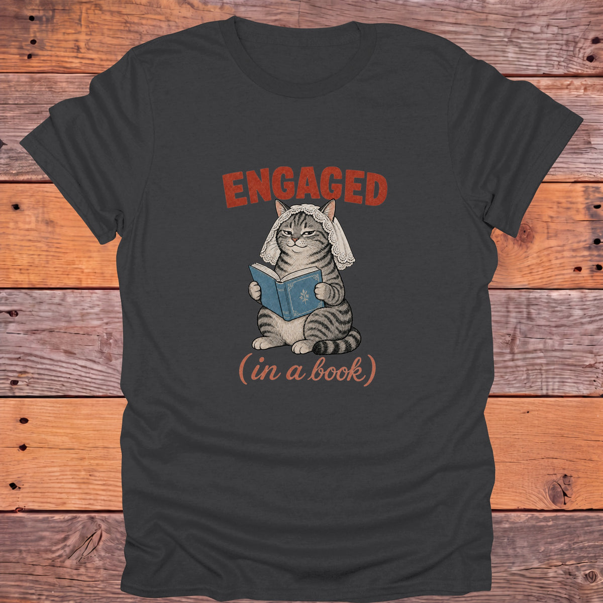 Engaged in a Book Cat Bookish T-Shirt - Charcoal