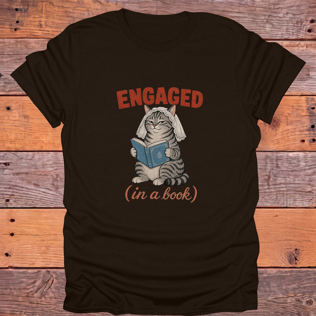 Engaged in a Book Cat Bookish T-Shirt - Dark Chocolate
