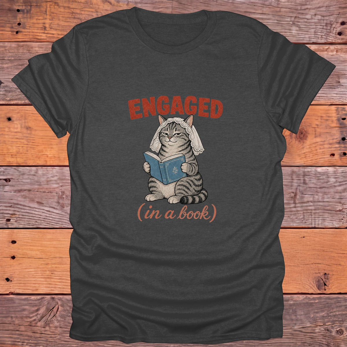 Engaged in a Book Cat Bookish T-Shirt - Dark Heather