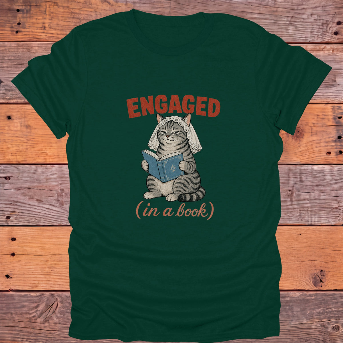 Engaged in a Book Cat Bookish T-Shirt - Forest Green