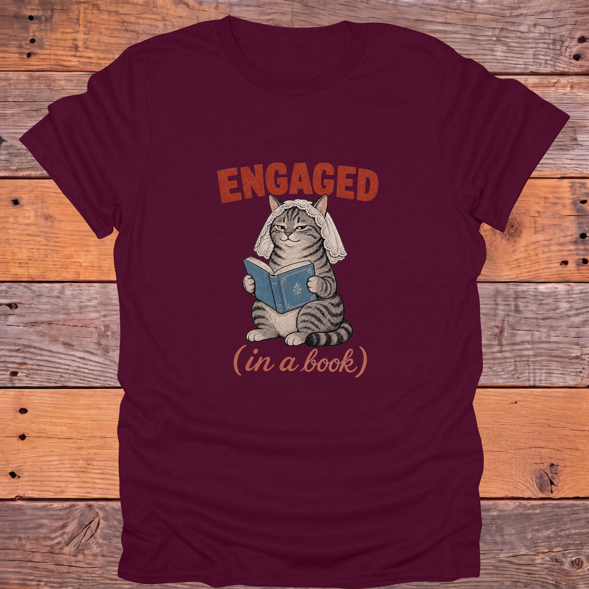 Engaged in a Book Cat Bookish T-Shirt - Maroon
