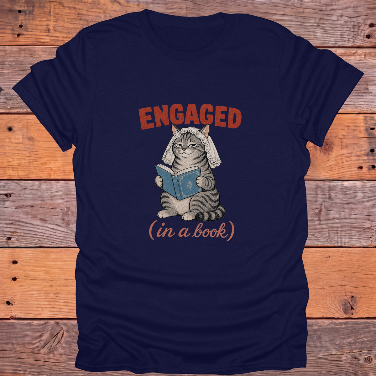 Engaged in a Book Cat Bookish T-Shirt - Navy