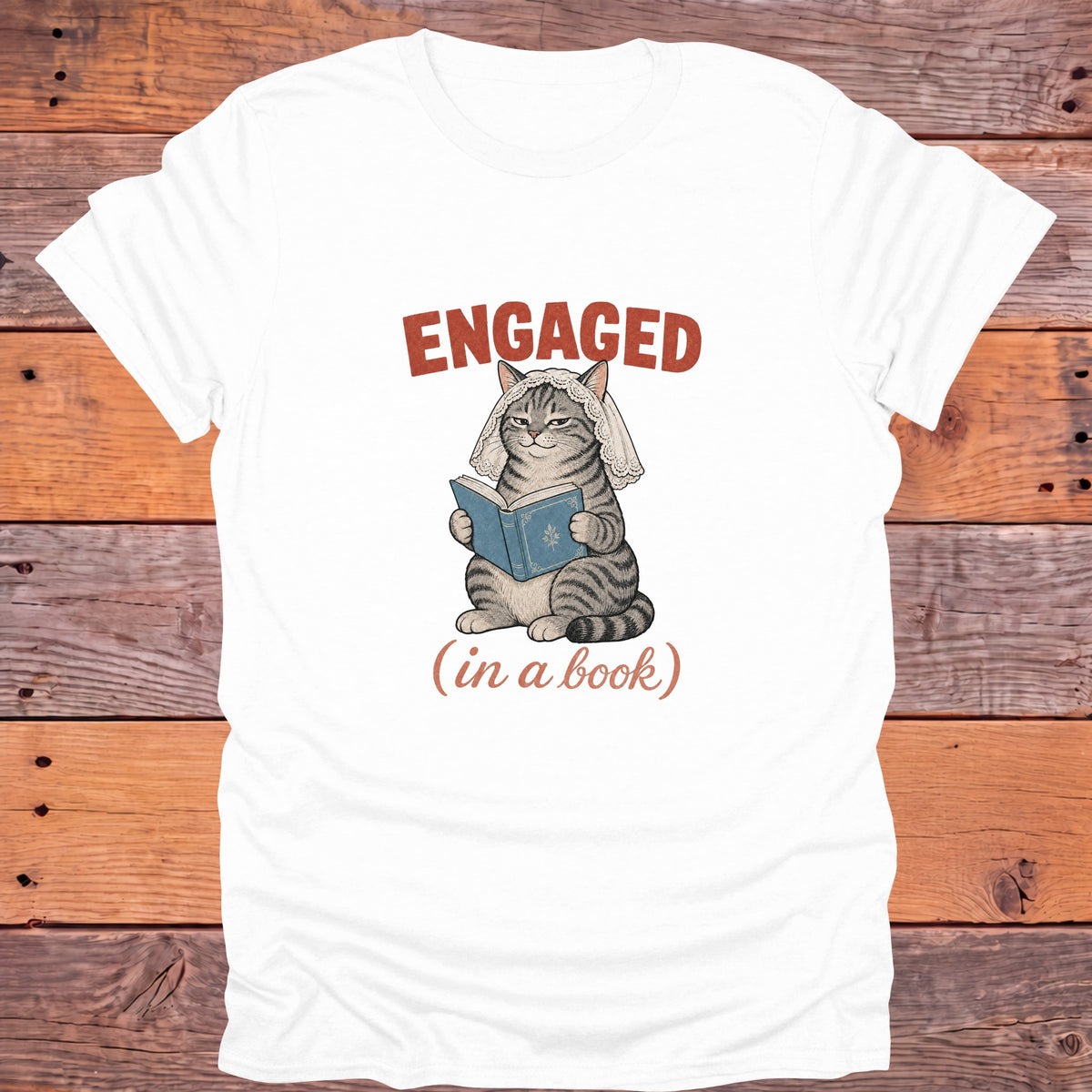 Engaged in a Book Cat Bookish T-Shirt - White