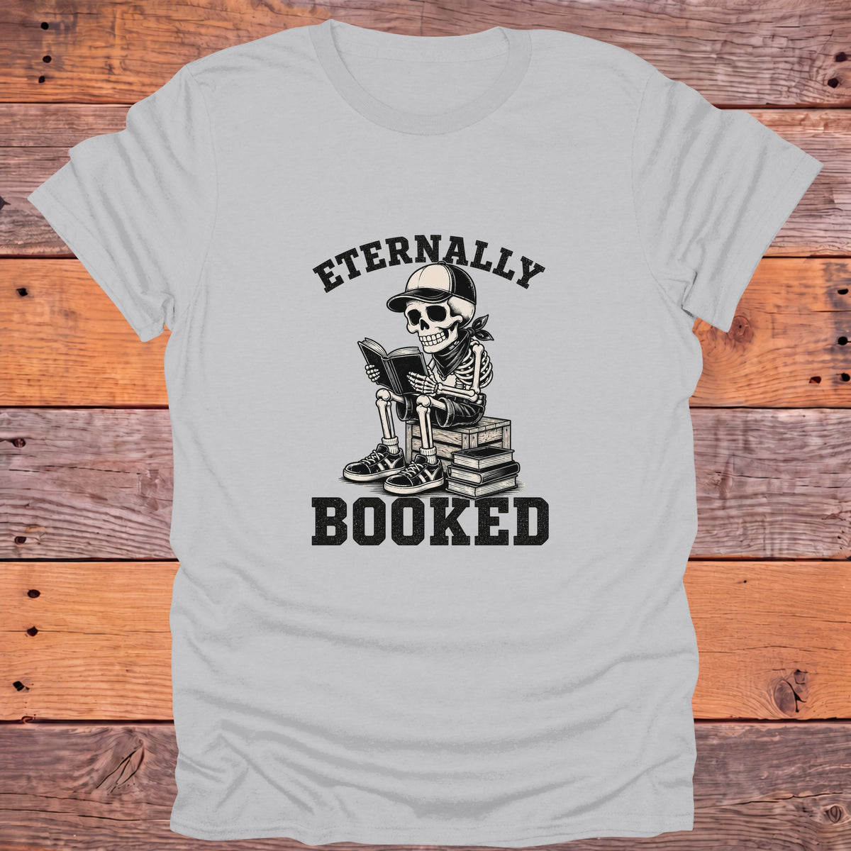 Eternally Booked Skeleton Bookish T-Shirt - Ice Grey