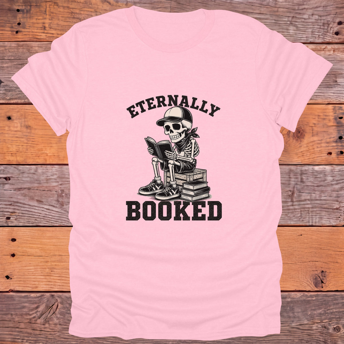 Eternally Booked Skeleton Bookish T-Shirt - Light Pink