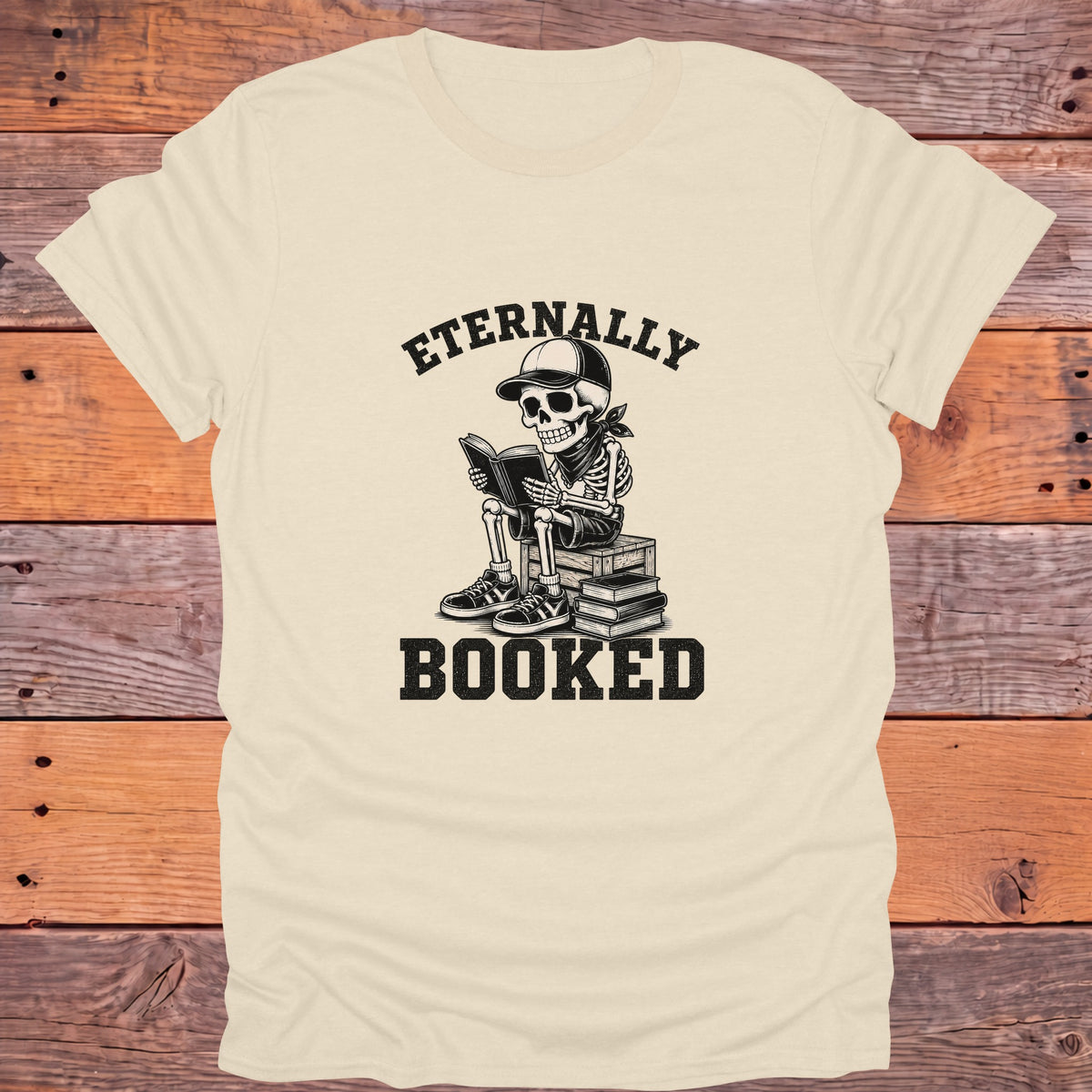 Eternally Booked Skeleton Bookish T-Shirt - Natural