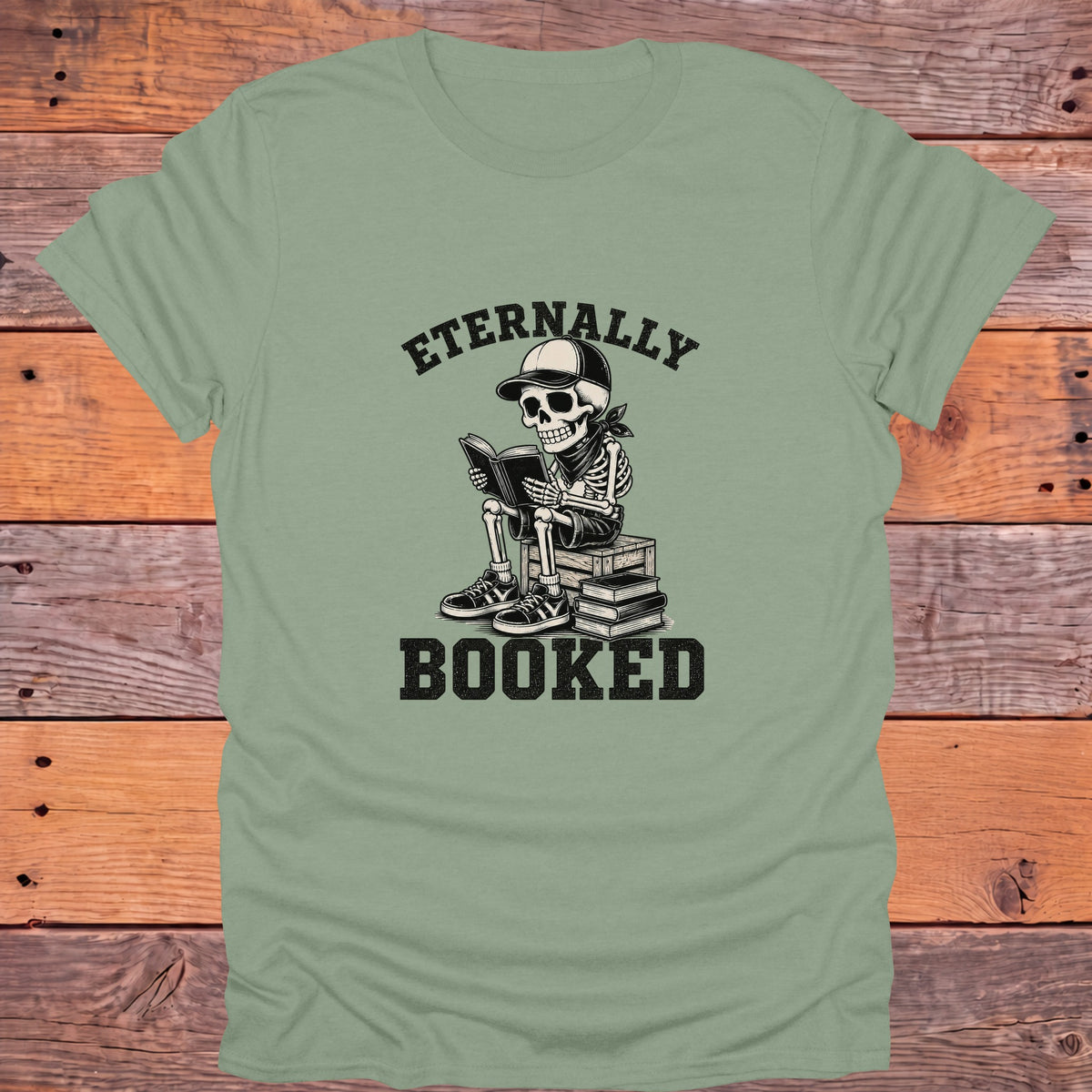 Eternally Booked Skeleton Bookish T-Shirt - Sage