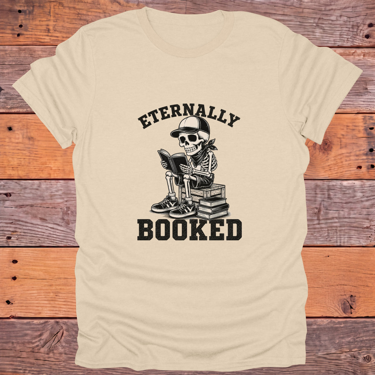 Eternally Booked Skeleton Bookish T-Shirt - Sand