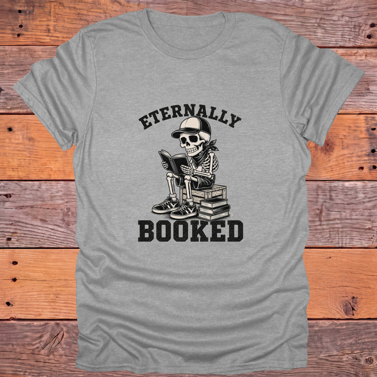 Eternally Booked Skeleton Bookish T-Shirt - Sport Grey