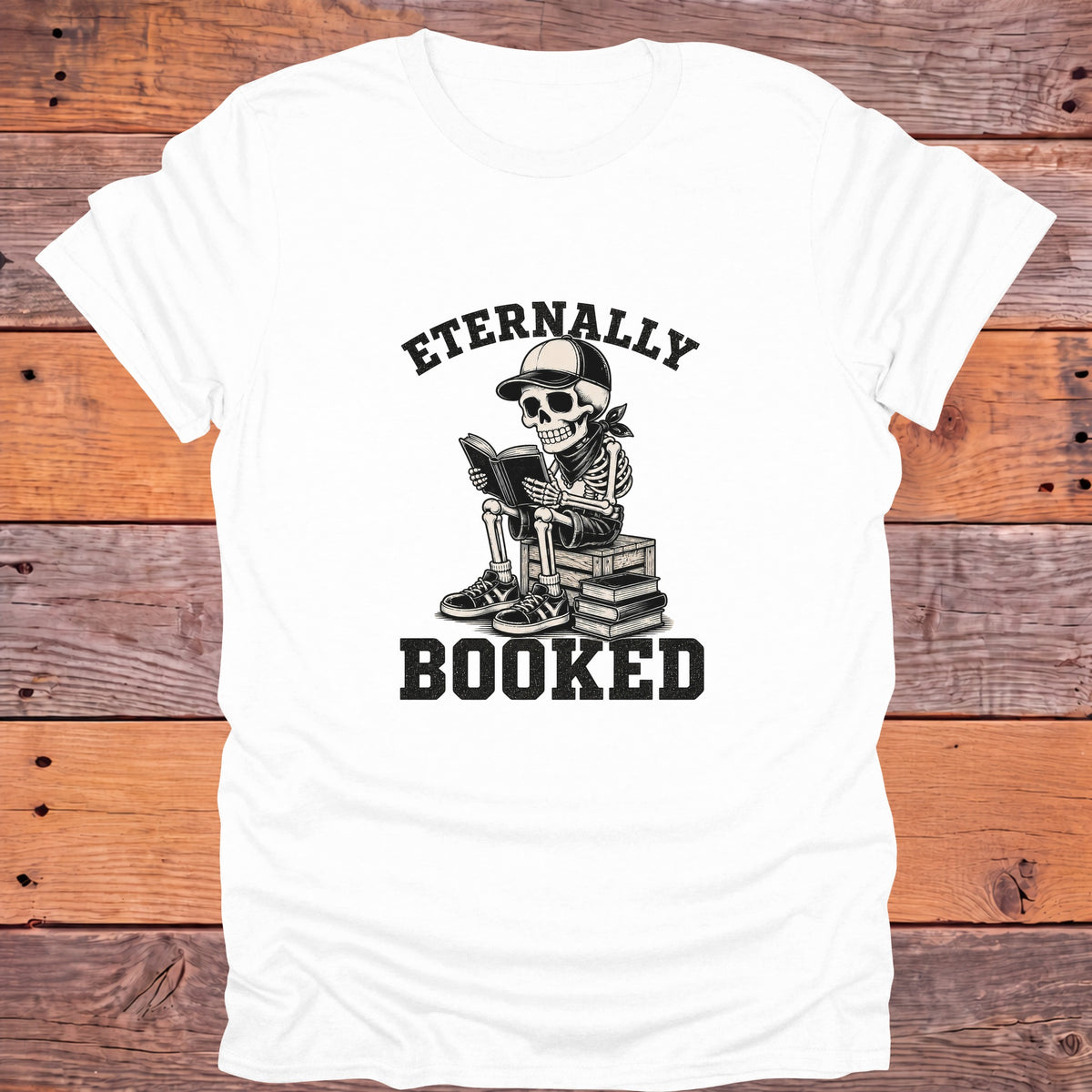 Eternally Booked Skeleton Bookish T-Shirt - White