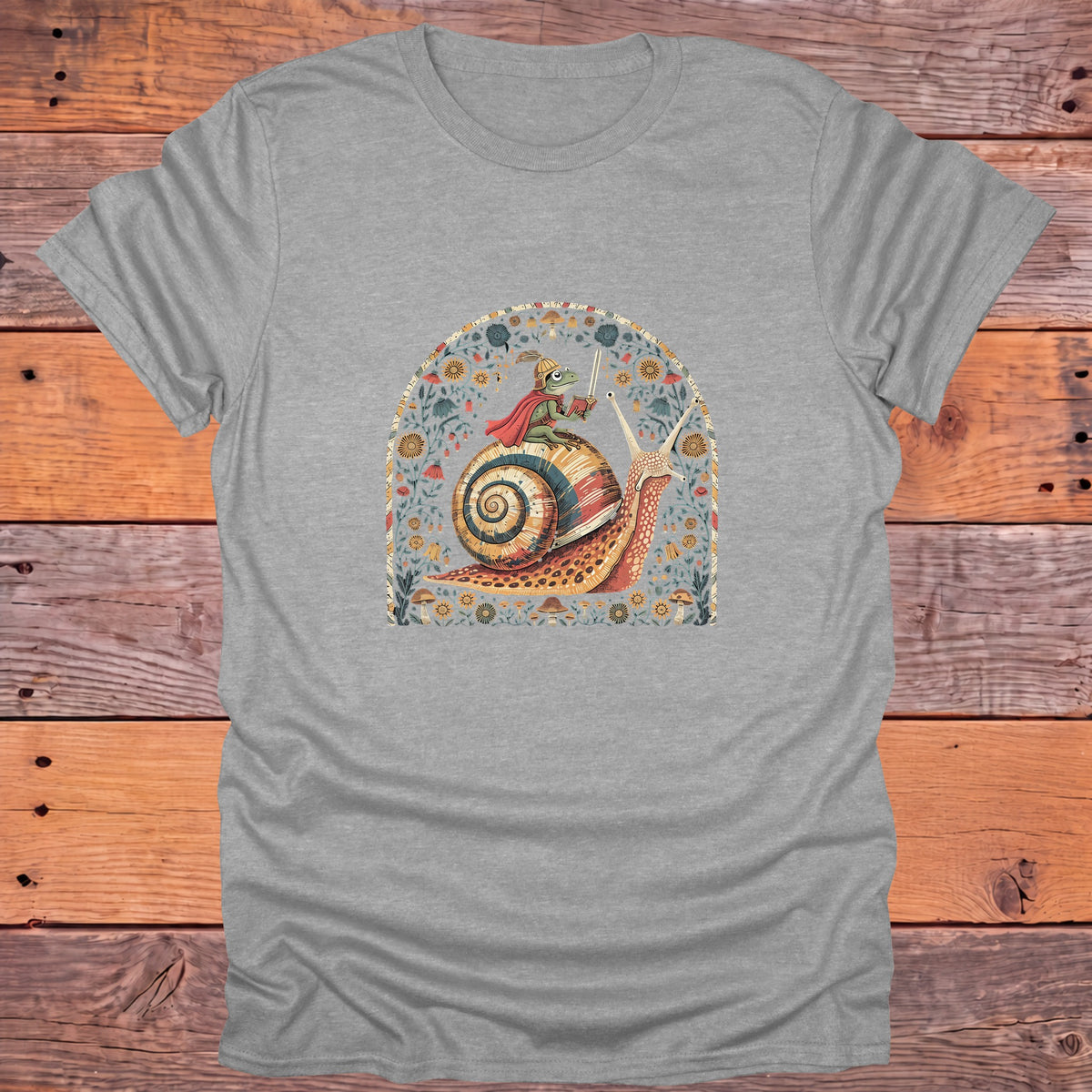 Frog Knight on a Snail Fantasy Bookish T-Shirt - Sport Grey