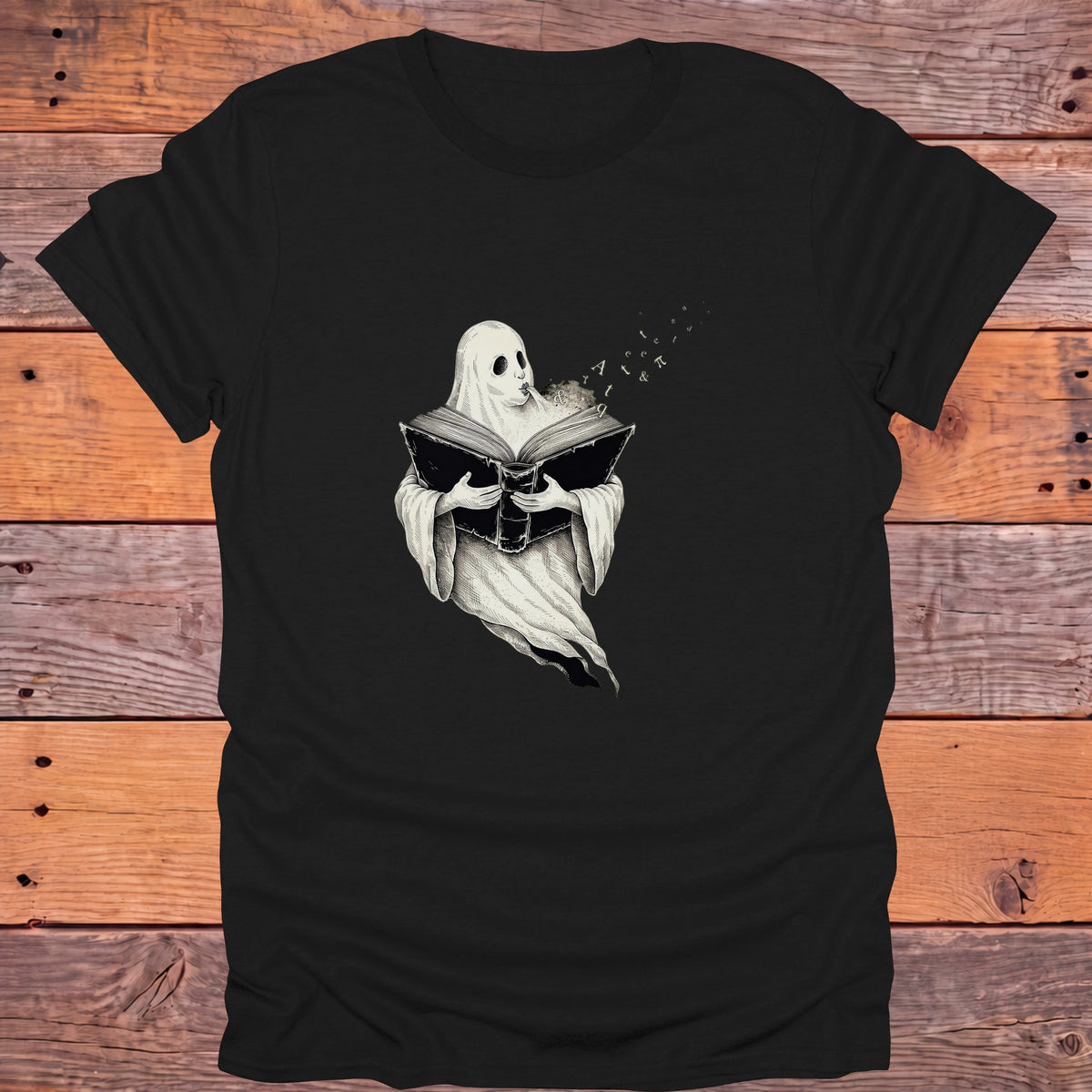 Ghost Reading Old Books Bookish T-Shirt - Black